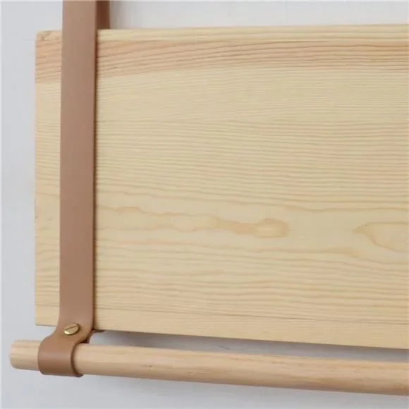 Wall Wood Floating Shelves, PU Leather Strap Storage Shelves, Set of 2 - Picture 3 of 7